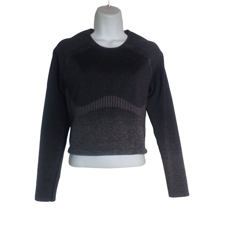 Fabletics Women's Long Sleeve‎ Sports Stripe Ombre Performance Crop Top  M Black